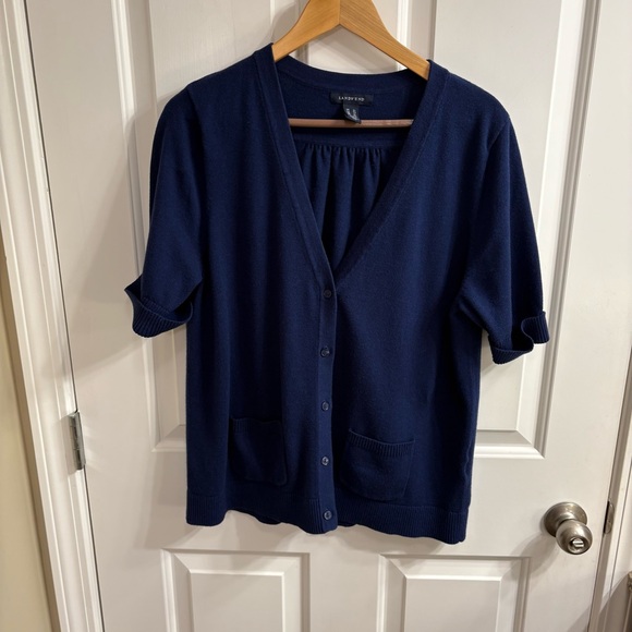 Lands' End Navy Blue Short Sleeve Cardigan Sweater XL - Picture 1 of 6